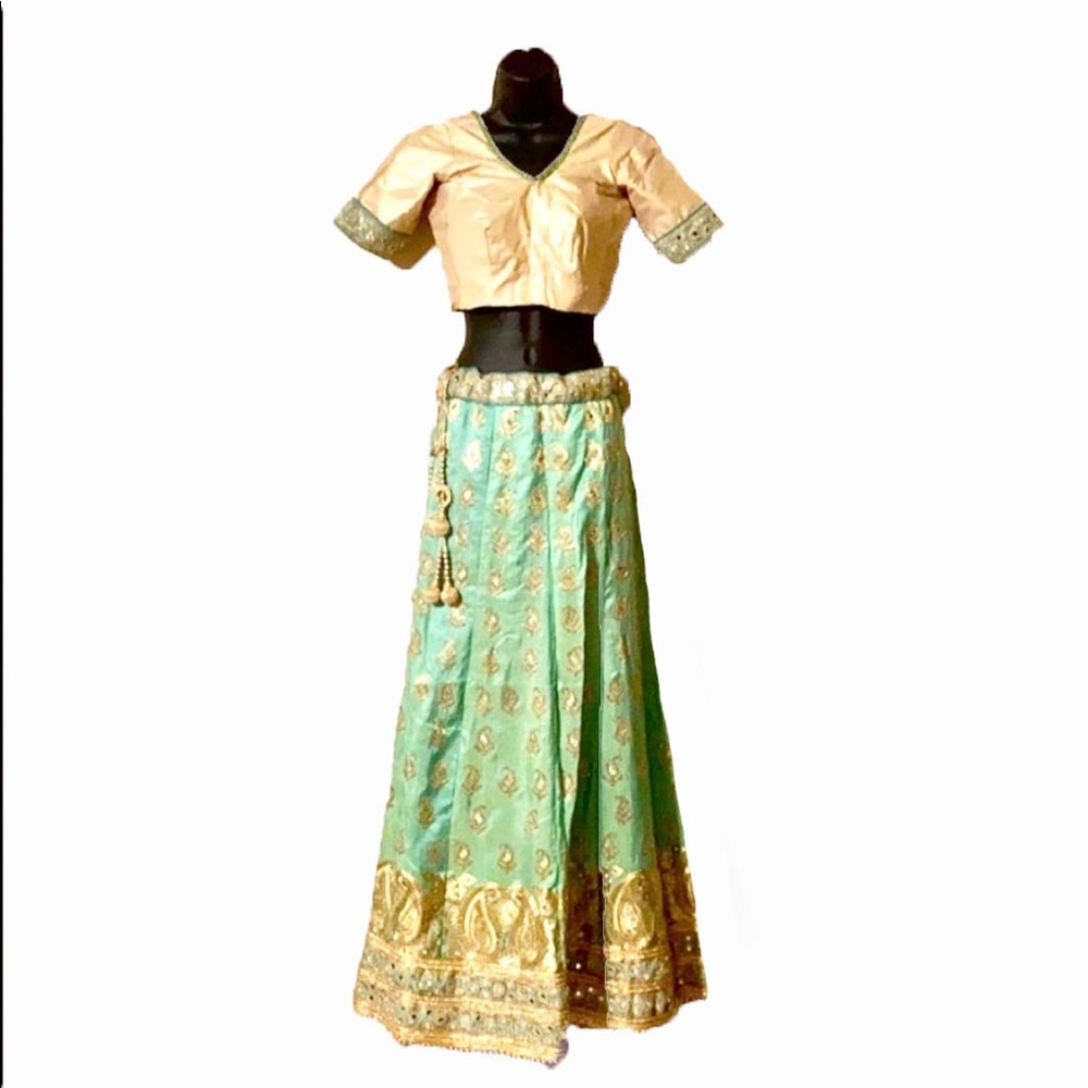 Indian Lehenga- Green, Pink, and Gold
